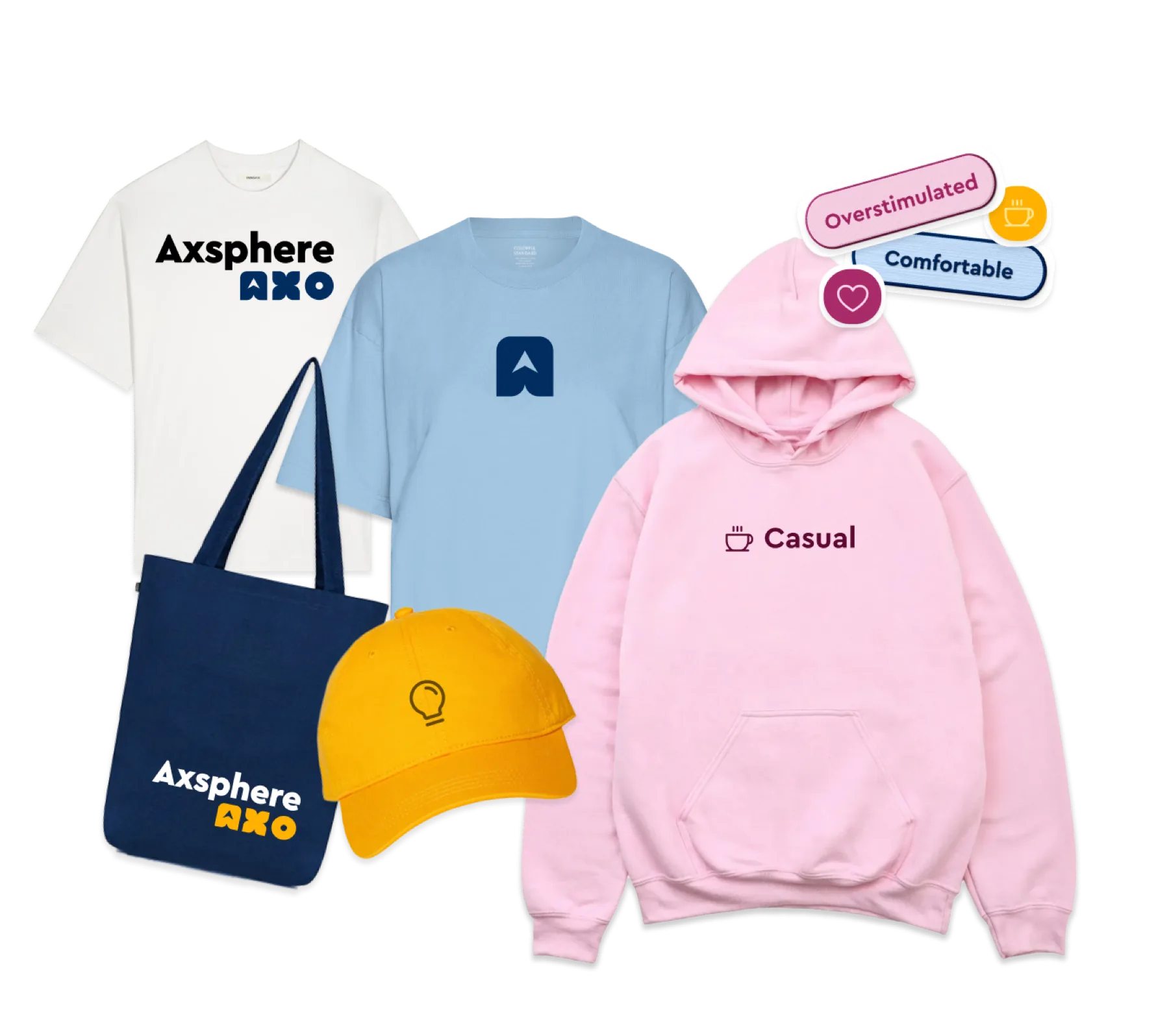 Colorful Axsphere merchandise collection