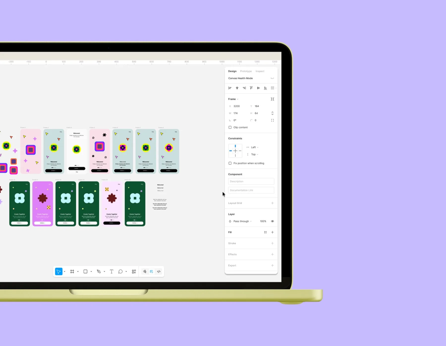 Figma design work displayed on a laptop against lilac