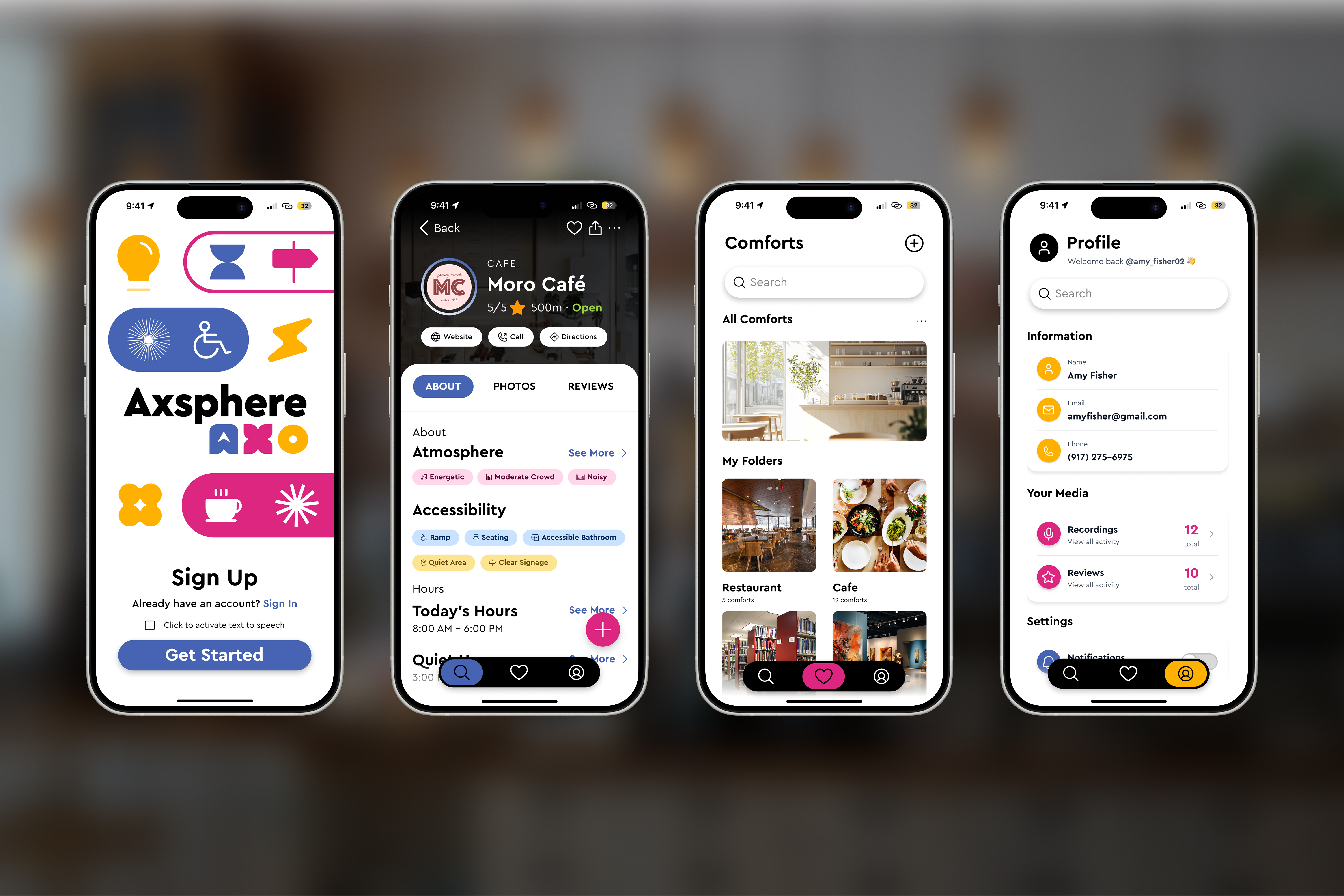 Axsphere app screens