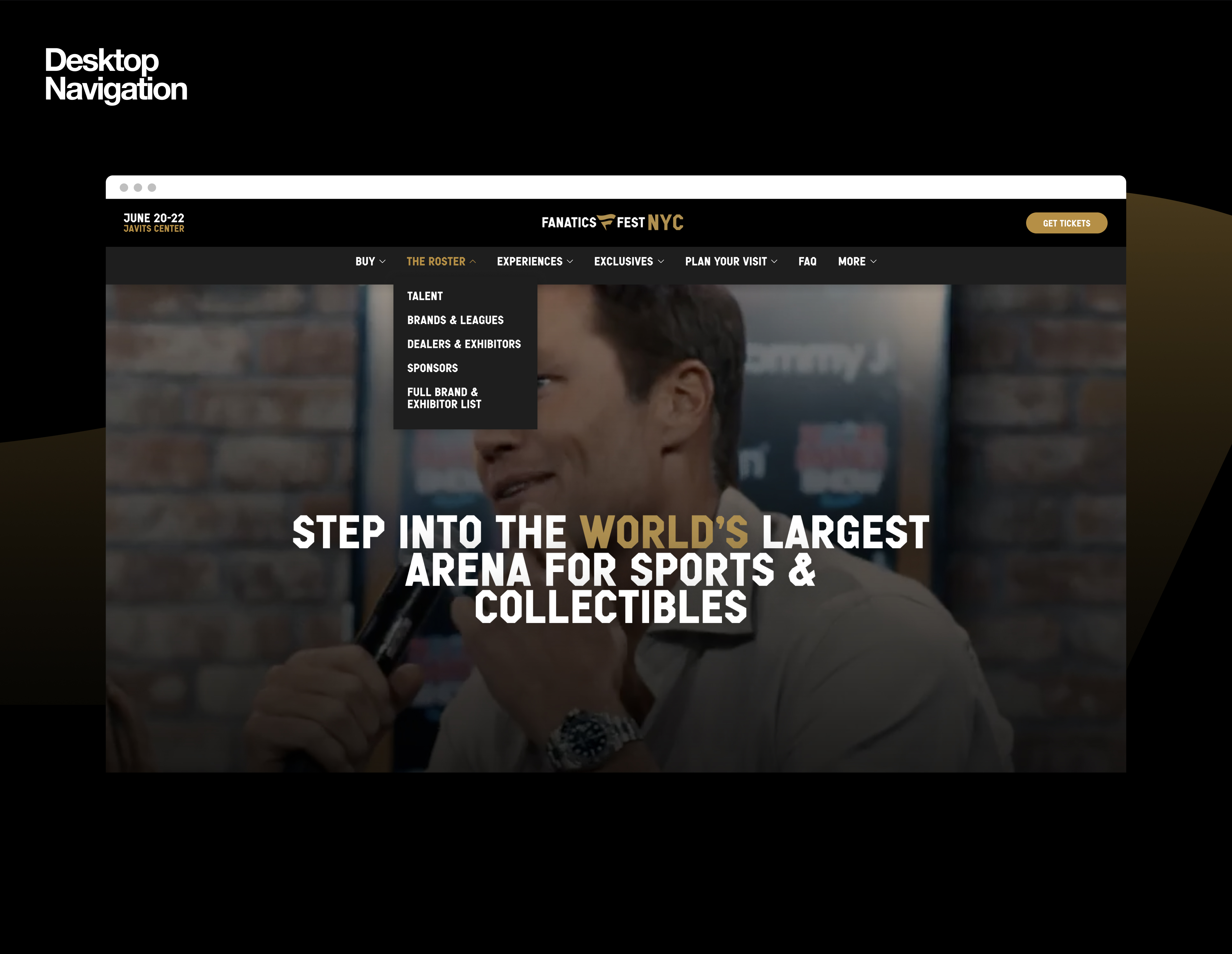 Fanatics Fest desktop navigation