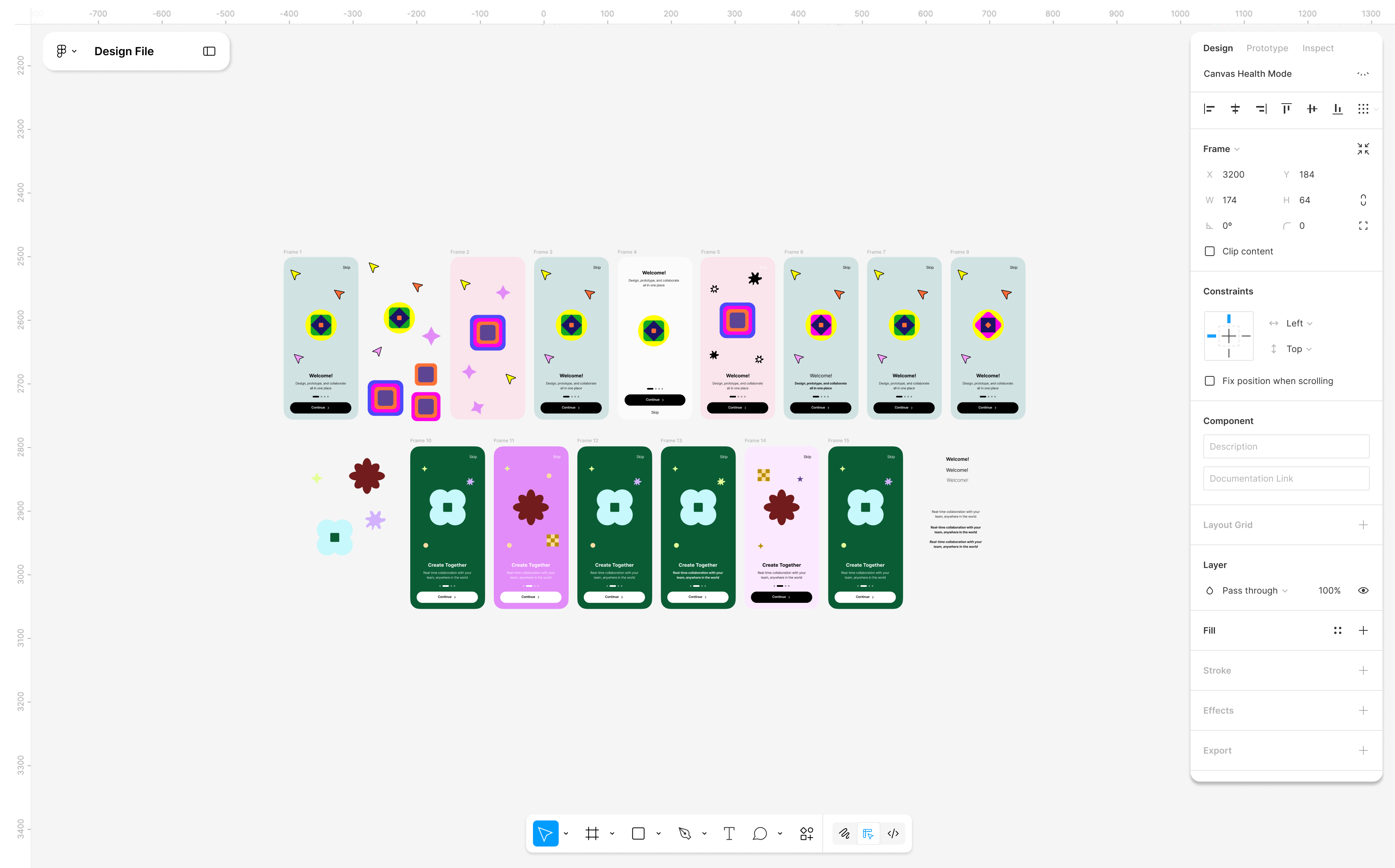 Before — Figma canvas with duplicate frames