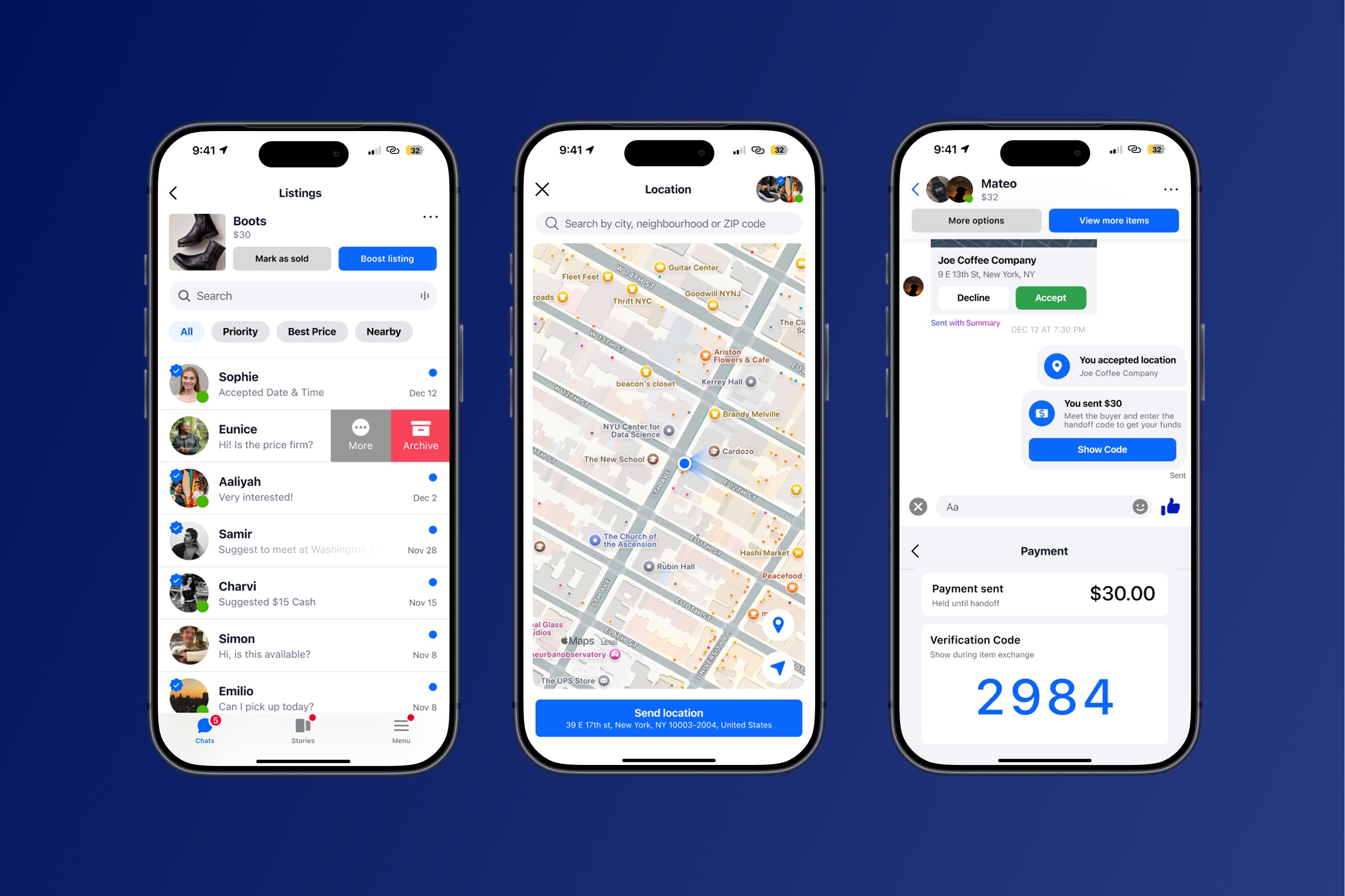 Meta in-app UI screen
