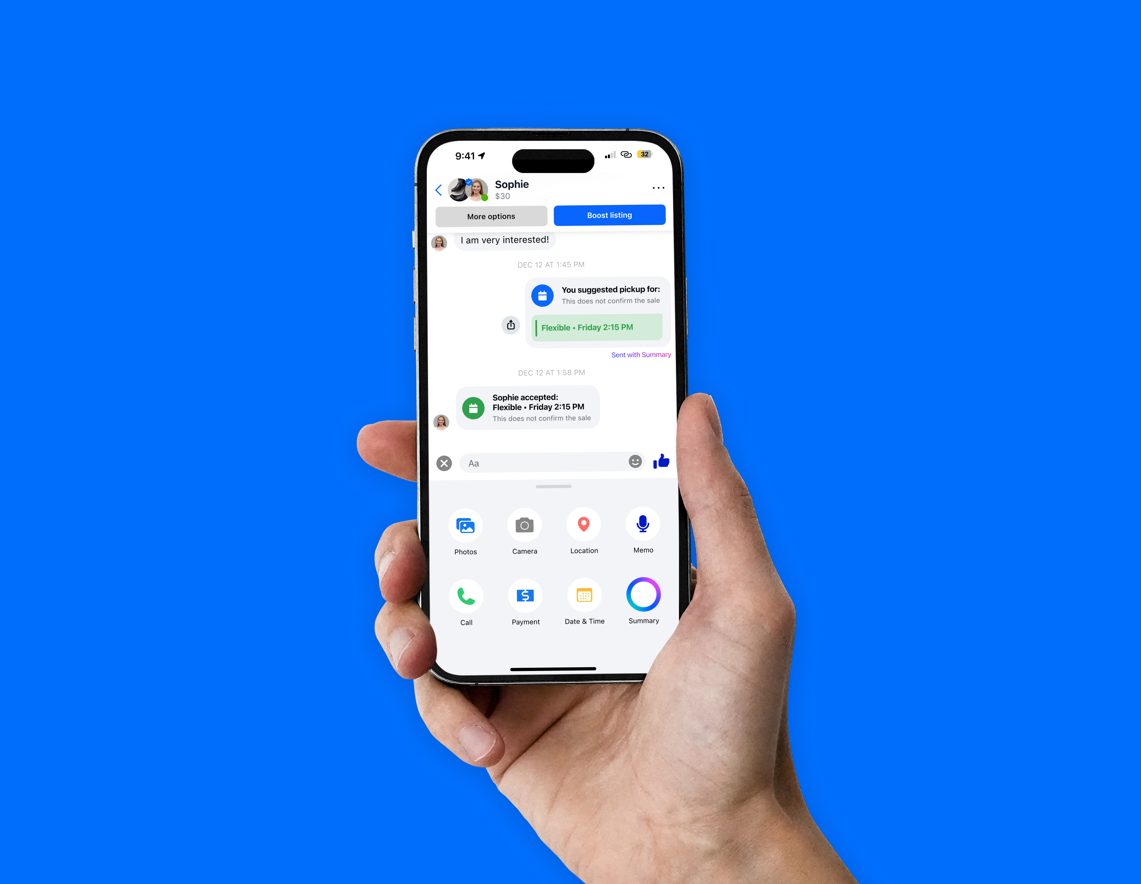 Marketplace hand holding phone