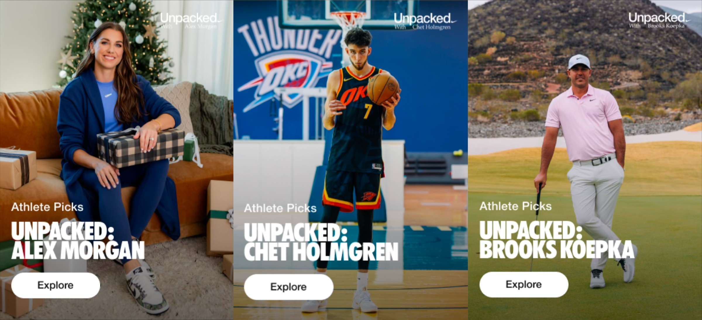 Nike Unpacked — three athletes on the Discover screen
